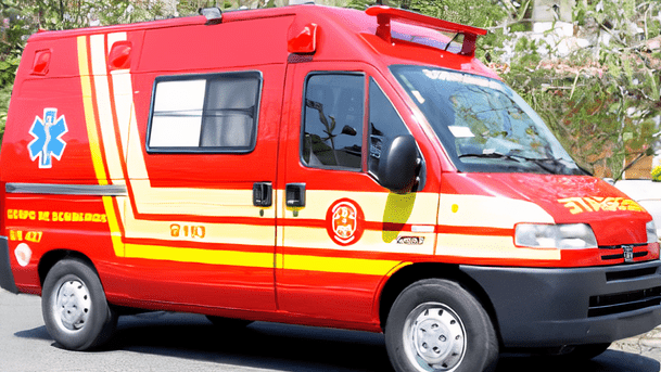 Ambulância de resgate do Corpo de Bombeiros equipada para atendimento pré-hospitalar de urgência e emergência. Veículo de suporte básico utilizado no socorro rápido a vítimas em acidentes e ocorrências médicas.