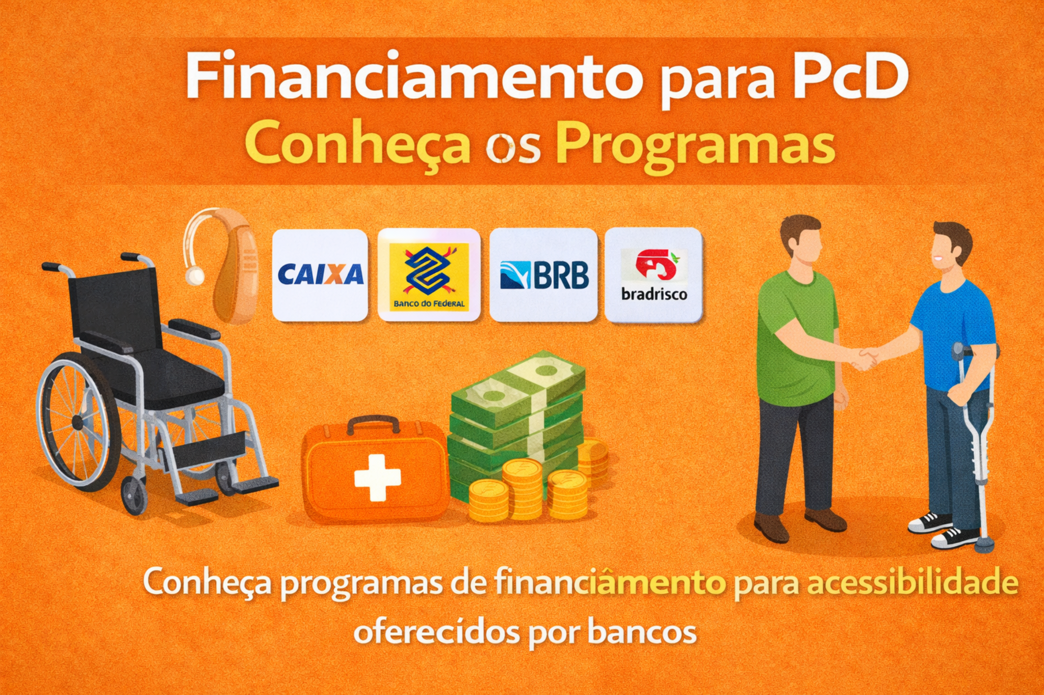 Conheça programas de financiamento para PcD oferecidos por bancos como Caixa, Banco do Brasil, BRB e Bradesco. Saiba como obter crédito para equipamentos de acessibilidade, tecnologias assistivas e adaptação, com condições especiais.