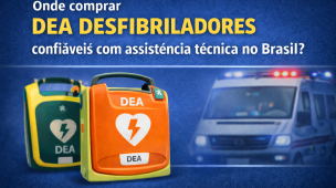 Imagem sobre onde comprar DEA desfibriladores confiáveis com assistência técnica no Brasil, destacando equipamentos para emergências cardíacas e suporte especializado para empresas e locais públicos.