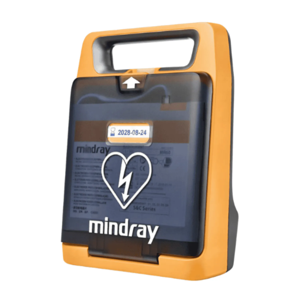 Bateria para desfibrilador externo automático (DEA) Mindray, componente essencial para garantir o funcionamento do equipamento em emergências cardíacas. Utilizada em aparelhos de reanimação para atendimento rápido em casos de parada cardíaca.